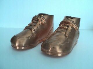 Pair Copper Brass Bronze Plated Mcm Baby Shoes Lace Up Vintage