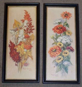 2 Vintage Framed Robert Laessig Art Prints Shabby Chic Flower Bouquets 16 " X 7 "