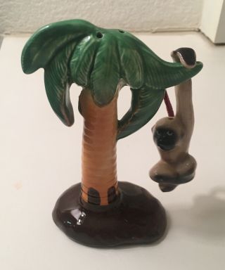 Vintage Monkey Hanging On Palm Tree Salt And Pepper Shakers
