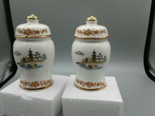 Vintage Salt And Pepper Shakers ginger jar shape Asian scene 3
