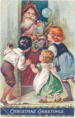 A L Bowley Tuck Christmas - Kids Open Door To Greet Santa Claus