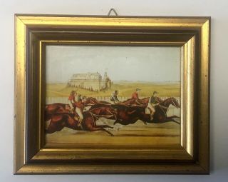 Vintage Small Print Early Horse Race Jockey Framed Gold Art Equestrian Derby
