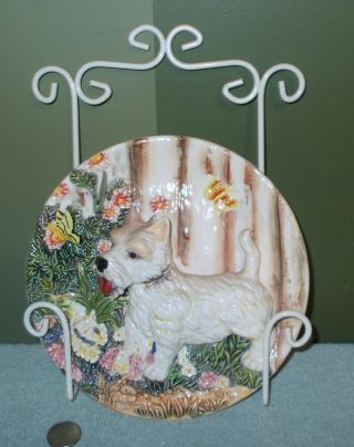 3d Dog Scottie Plate 8 Inch Multi - Color Ceramic W/ Metal Wall Hanger Terrier,
