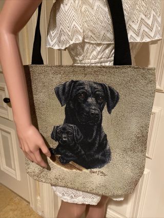 Black Lab And Puppy Tote Bag 1201 - B (robert May) Pure Country Weavers