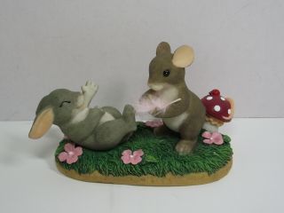 Fitz And Floyd Charming Tails 89/132 Tickled Pink Mouse Tickling Bunny Feather