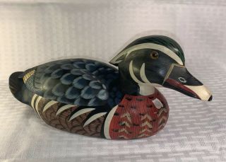 Vintage Hand Carved/painted Wood Duck With Storage Compartment 12” Long 5” High