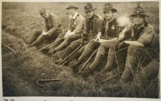 Vtg.  Photo Postcard: Group Of Young Boy Scout Leaders Smoking Pipe 1925 Pok.  1220