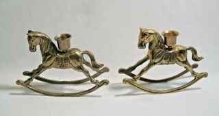 2 Vintage Brass Rocking Horse Candle Holders