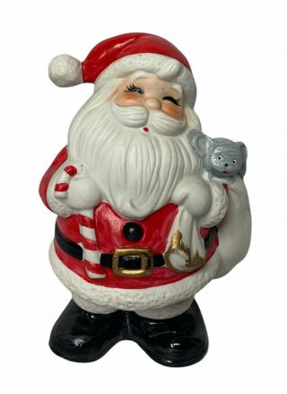 Vintage Homco Ceramic Santa Claus Christmas Bank With Gray Mouse 5212 Retired