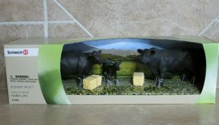 Nib Schleich 41356 Angus Bull Black Cattle Cow Calf Farm Life Box Set Retired