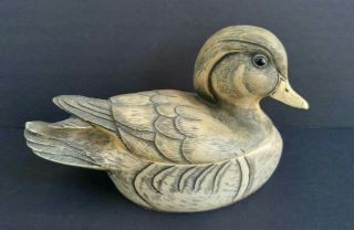 Vintage Artek Faux Scrimshaw Duck - Shaped Trinket Box,  Artist Signed Etched Gdel