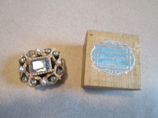 Vintage Baroque Styled Blue Jeweled Antiqued Metal Ring Jewelry Box W Pearls 554