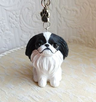 Japanese Chin Keychain Handmade Furever Clay Resin Sculptures By Raquel