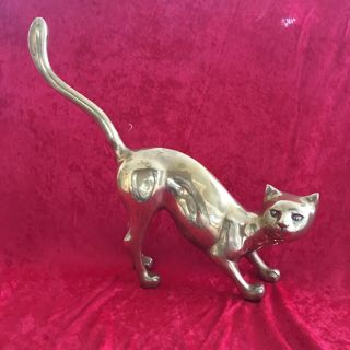 Vintage Large Brass Cat With Very Long Tail