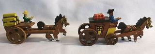 2 Vintage Handmade Wooden Japan Souvenir Horsedrawn Cart & Carriage Knick Knacks
