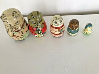 Matryoshka Set Of 5 Nesting Cats And Kitten Dolls Hand Painted