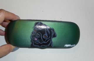 Black Pug Dog Hand Painted Eyeglass Glasses Hard Case