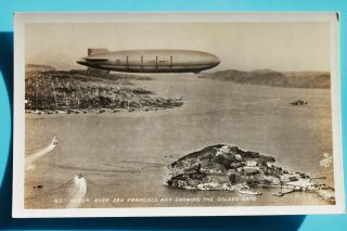 Old Rppc - U.  S.  S.  Akron Navy Airship Over San Francisco Bay,  Golden Gate,  Ca