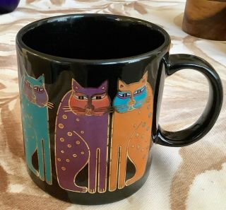 Laurel Burch 3 Cats Ceramic Coffee Tea Cup Mug Black Gold Japan
