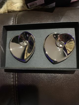 Dansk Set Of Two Candle Holders Heart Shaped Tiny Taper Nickel Plated