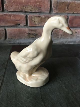 Vintage Pottery Pale Yellow Duck Planter Figurine Usa 7 1/4” Tall Euc