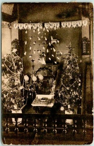 1910 Sylvan Grove Kansas Rppc Real Photo Postcard Church Altar / Christmas Trees