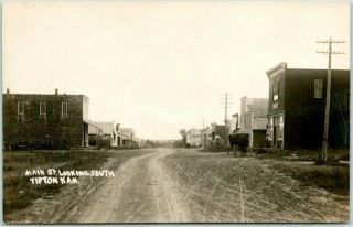 1910s Tipton,  Kansas Rppc Photo Postcard " Main Street Looking South " Downtown