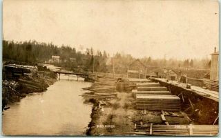 1909 Phlox,  Wisconsin Rppc Real Photo Postcard " Red River " Lumber Yard Scene