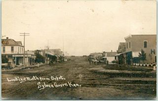 Sylvan Grove,  Kansas Rppc Real Photo Postcard " Looking North From Depot " 1909