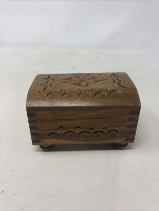 Vintage Wooden Carved Music Box With Dove Tail And Thorens Movement