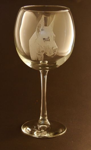 Etched Great Dane On Large Elegant Wine Glasses - Set Of 2