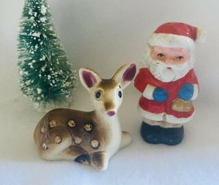 Vintage Christmas Japan Santa And Reindeer Salt And Pepper Shakers With Tree