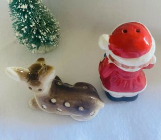 Vintage Christmas Japan Santa And Reindeer Salt And Pepper Shakers With Tree 2