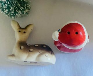 Vintage Christmas Japan Santa And Reindeer Salt And Pepper Shakers With Tree 3
