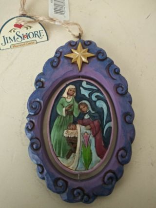 Jim Shore Heartwood Creek Purple 2016 Holy Family Scene Disc Christmas Ornament