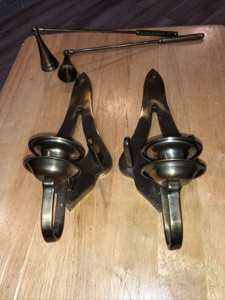 Vintage Brass Wall Mounted Candle Holders With Sniffers Euc