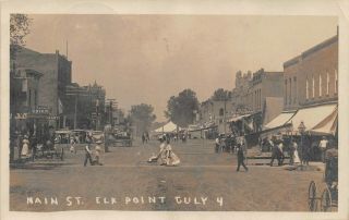 1908 Elk Point (south Dakota Sd) Main Street July 4 Celebration Holiday Rppc Pc