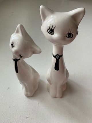 Lg Vintage Porcelain Ceramic White Cats Kittens Figurine