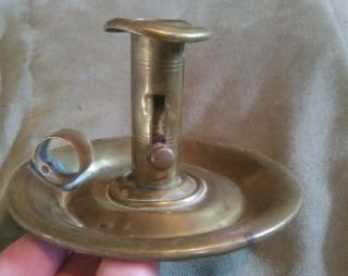 Antique Lighting Brass Push Up Chamberstick Style Candle Stick Saucer Base