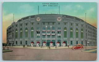 Postcard Ny York City Yankee Stadium C1930s Street Level Façade View S11