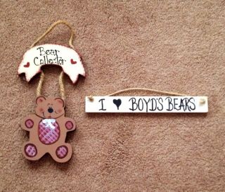 Boyds Bears Wood Sign 10 3/4 X 1 1/2 I Love Boyds Bears Bear Collector 2 Pc Sign