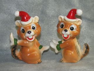 Vintage Kreiss Santa Chipmunks Squirrels Christmas Salt & Pepper Shakers Guc