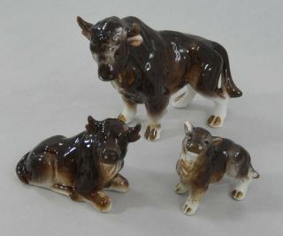 Vintage Ceramic Buffalo Bison Family 3 Figurine Miniature Set