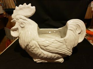 Vintage Large Ceramic Rooster Chicken Planter 14 In Long 11 In.  Tall