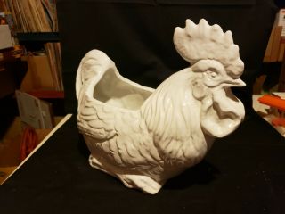 VINTAGE LARGE CERAMIC ROOSTER CHICKEN PLANTER 14 IN LONG 11 IN.  TALL 2