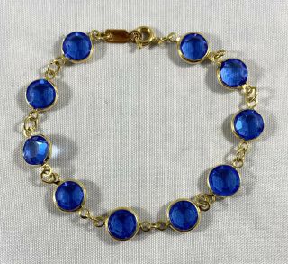 Swarovski Signed Blue Crystal Goldtone Bracelet 7” Long