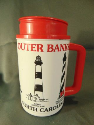Whirley Travel Mug Outer Banks North Carolina White Red Lighthouse Coffee Cup