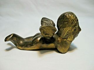 Vtg Small Brass Cherub Angel Figurine Lying On Stomach