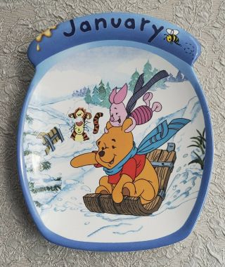 Winnie Pooh January Whole Year Through Honey Pot Calender Plate Snow Bradford