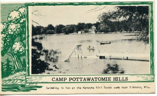 Girl Scout Camp Pottawatomie Hills Postcard : East Troy Wi - 1948